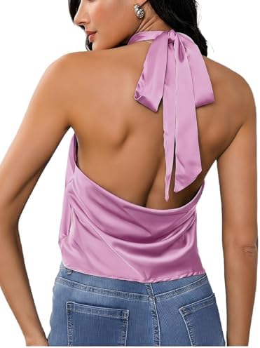 SOLY HUX Women's Ruffle Halter Neck Camisole Sleeveless Open Back
